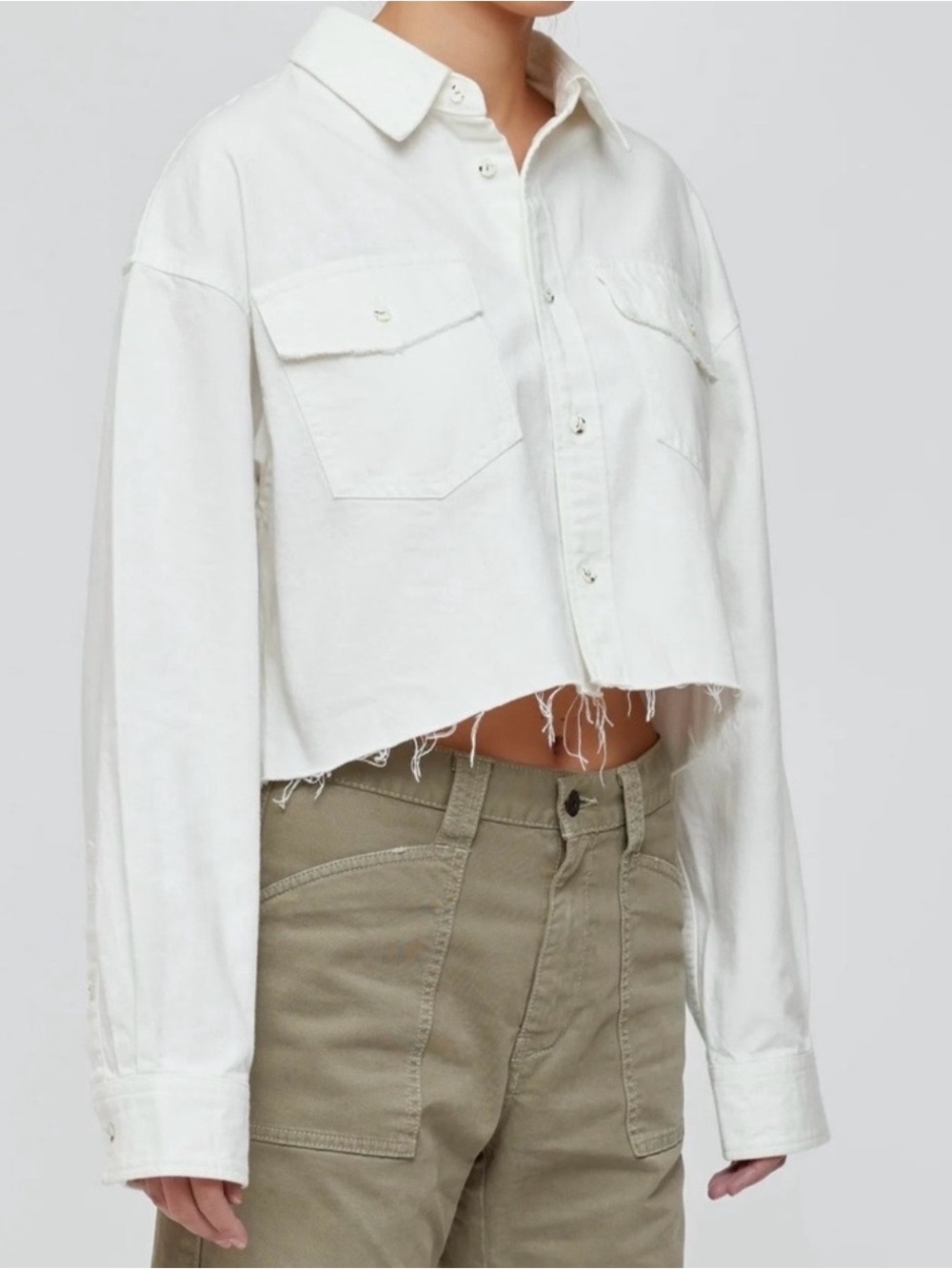 Moussy White Cropped Button-Up Shirt
